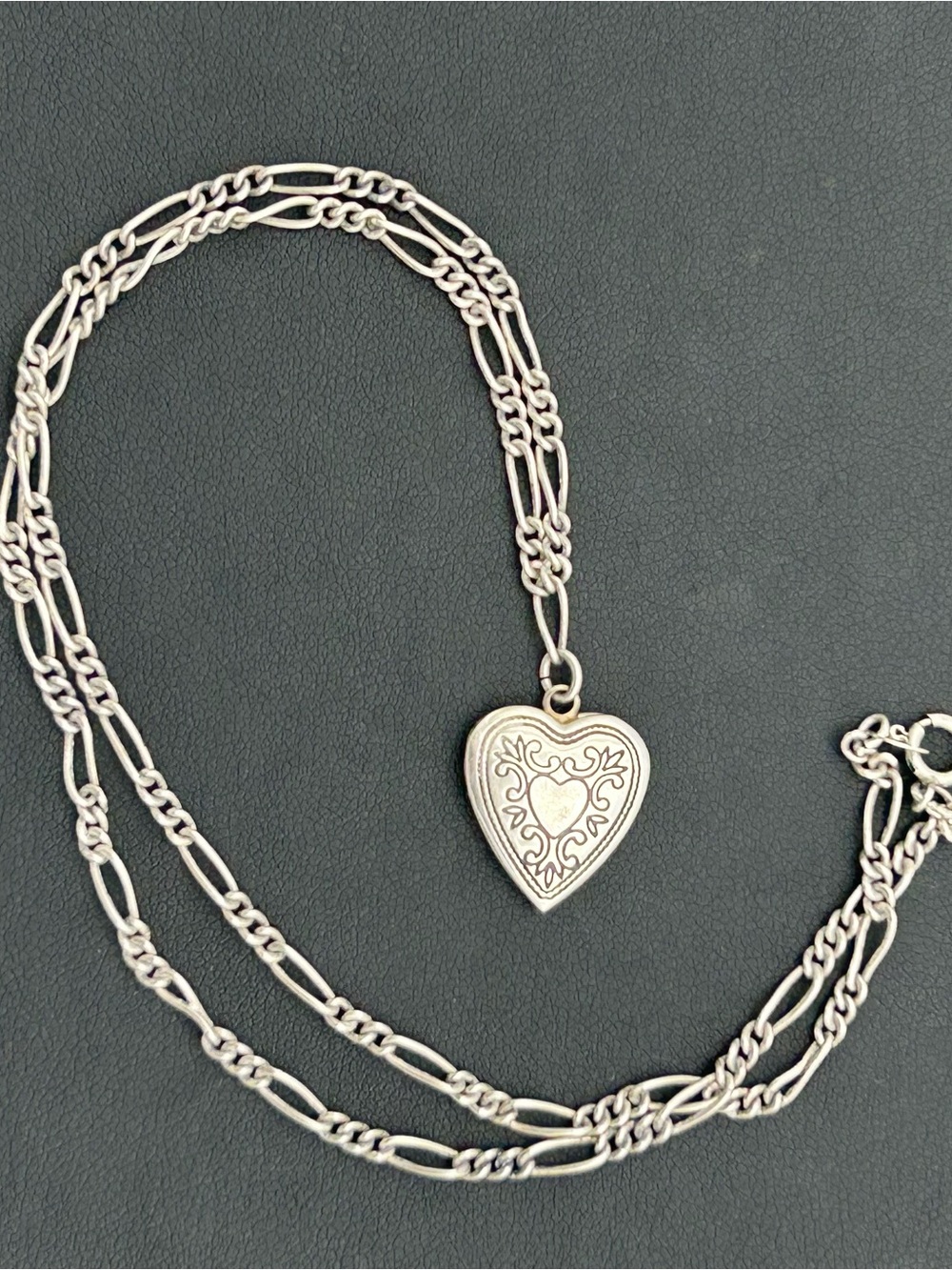 Heart-Shaped Locket with Figaro Chain - Picture 7 of 11